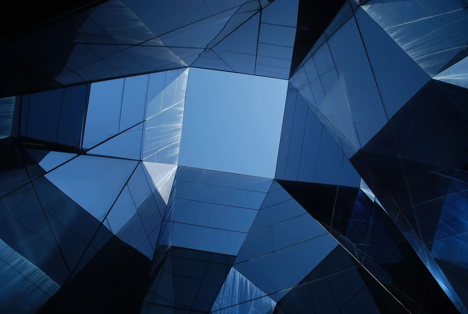 Modern glass architecture seen from below