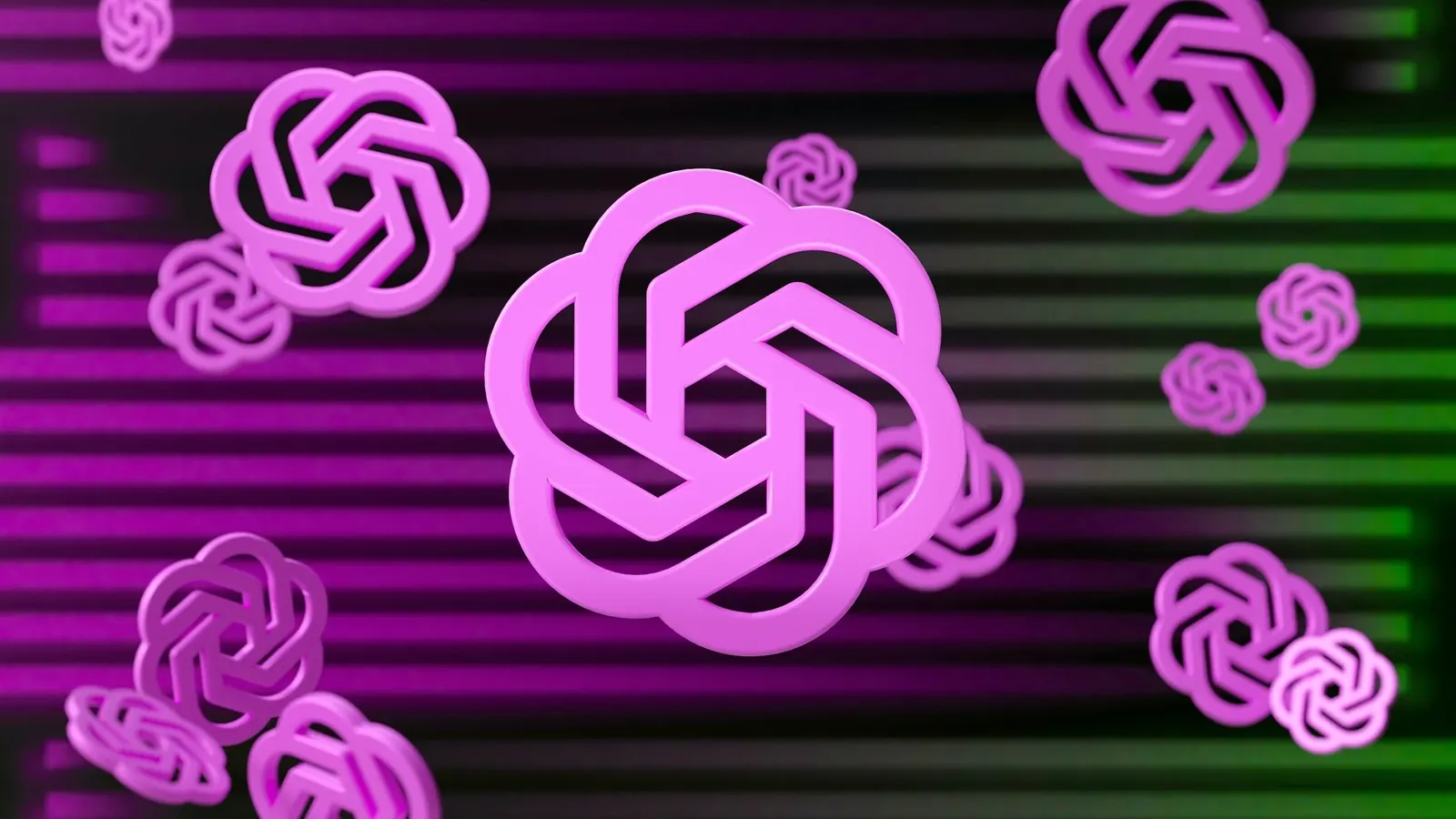OpenAI logo pattern in neon pink and green